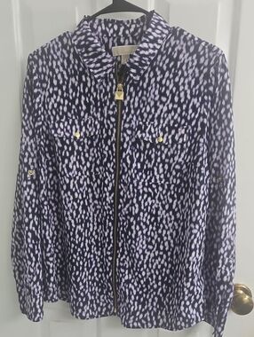 Michael Kors Navy and White Printed Zip-Front Utility Jacket
